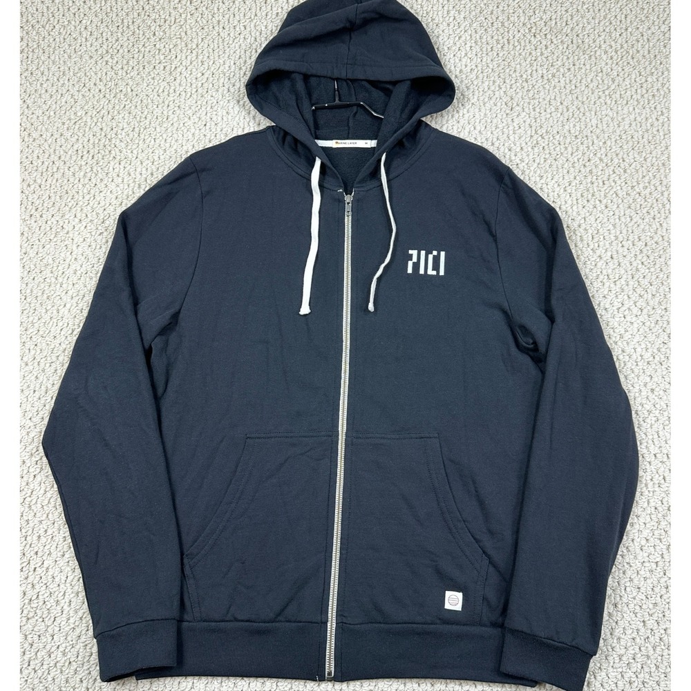 Marine Layer Hoodie Mens M Black Full Zip Afternoon Hooded Sweater with Logo